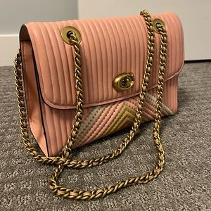 Coach Parker Colorblock Quilting/ Rivets Crossbody - Pink